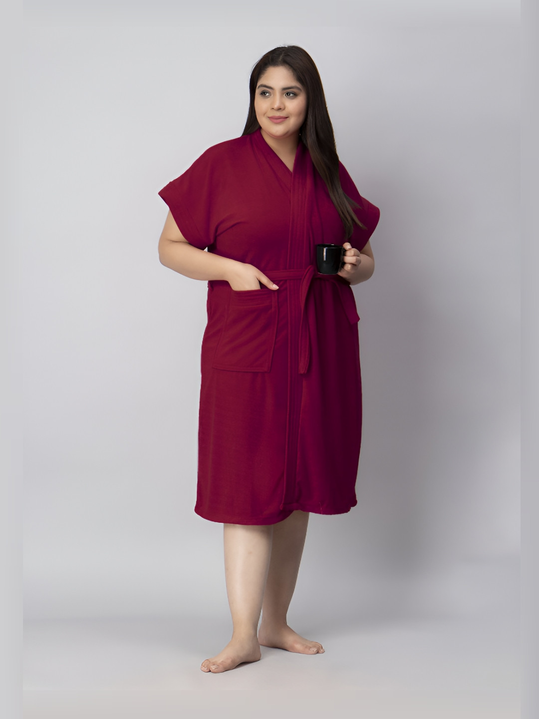 HotGown Women Half Sleeves Shawl Collar Big Size Absorbent Bath Robe