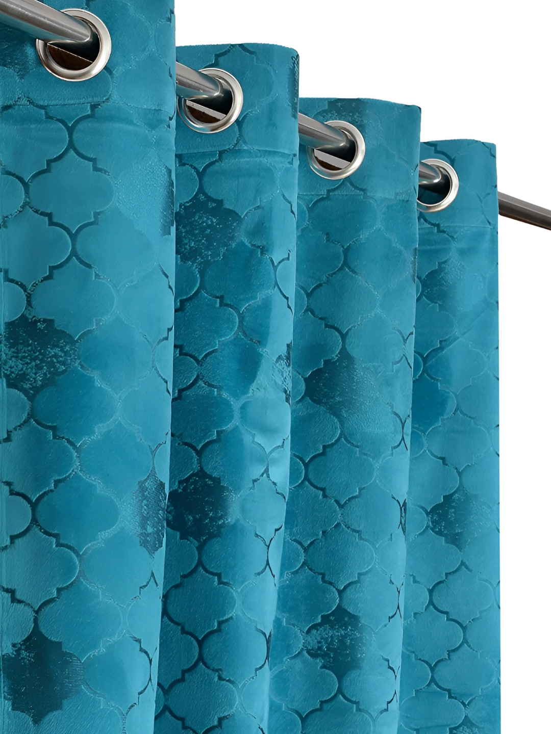 RIDHAAN Blue 2 Pcs Velvet Emboss Texture Room Darkening Window Curtains