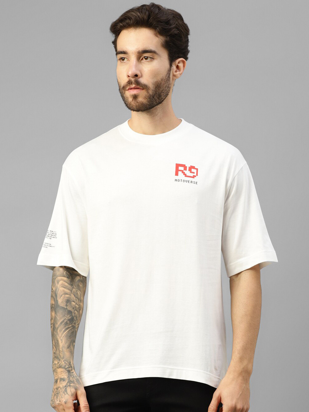 Royal Enfield Moto Emoji Graphic Printed Drop Shoulder Oversized T-shirt