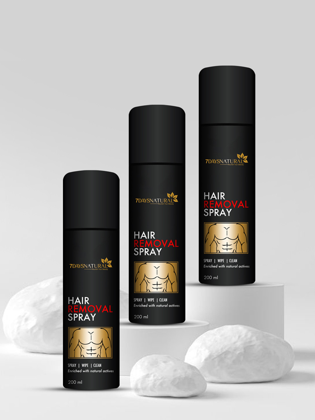 7DAYSNATURAL Men Luxury Set Of 3 Hair Removal Spray For Pain Free Removal - 200ml Each