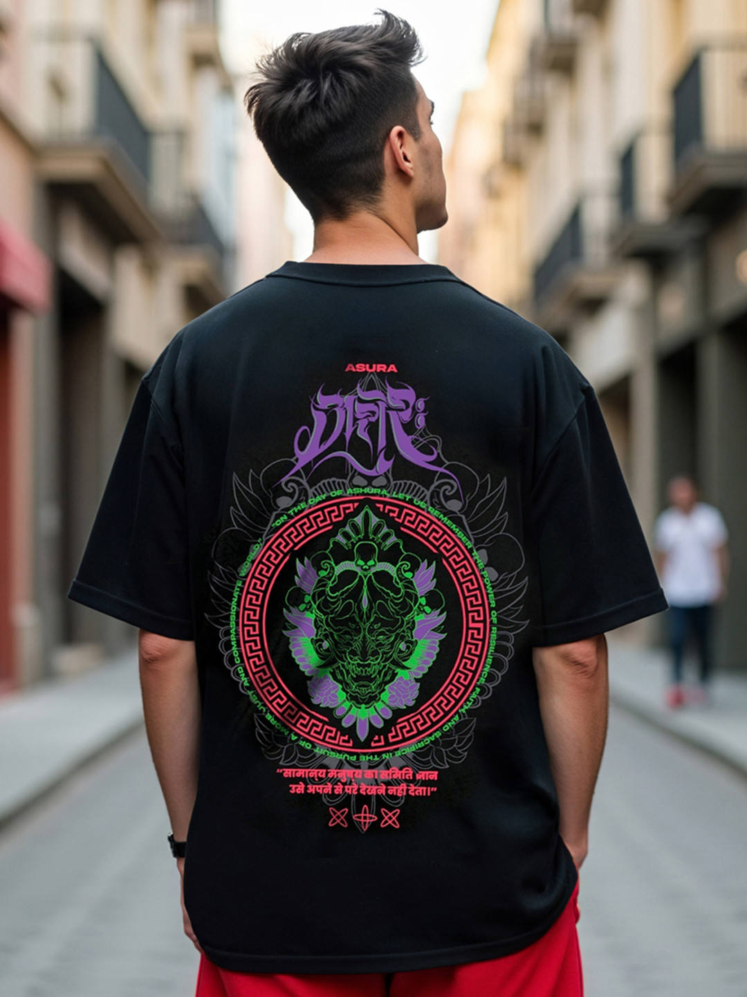 Bewakoof Ashura Graphic Printed Oversized Acid Wash Pure Cotton T-shirt