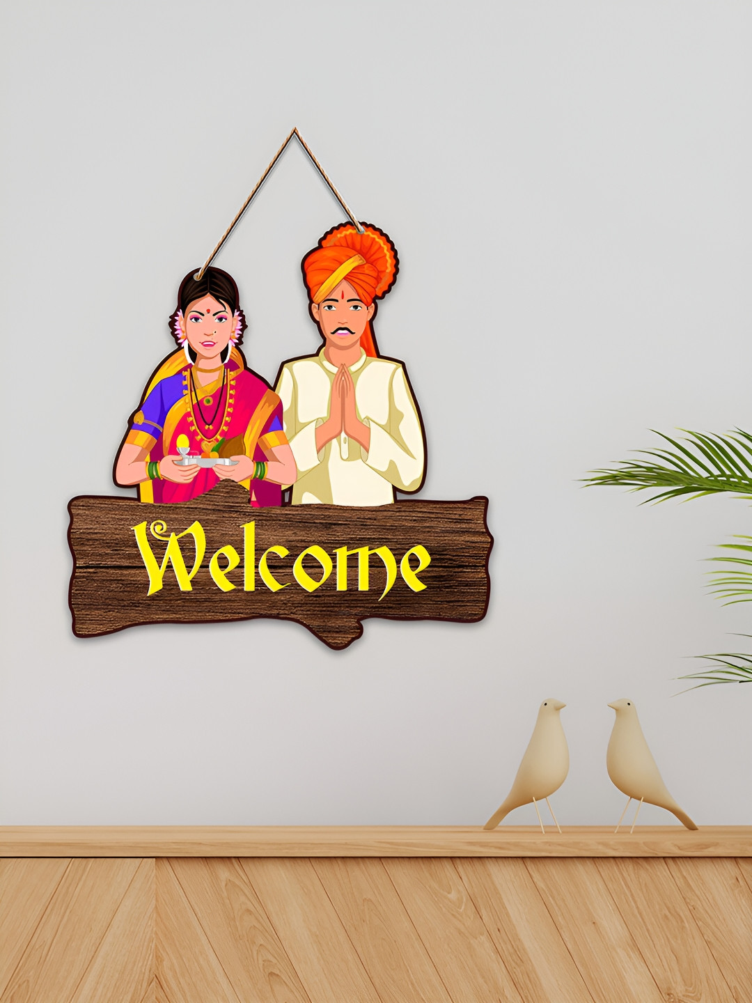 ArtVibes Beautiful Designer Welcome Wood Ethnic Motifs Glossy Hall Wall Hangings-14In