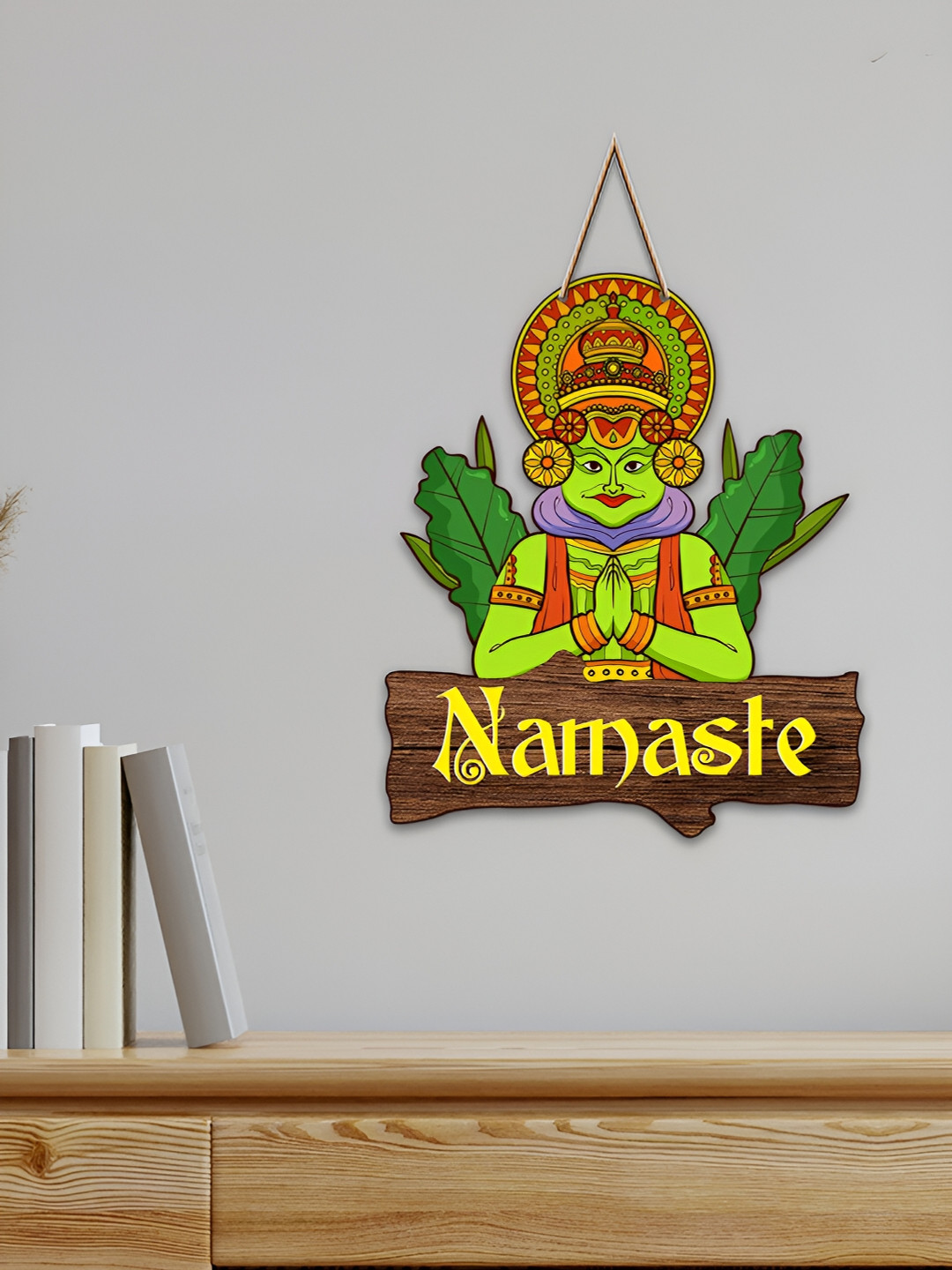 ArtVibes Beautiful Designer Namaste Wood Ethnic Motifs Matte Hall Wall Hangings-15In