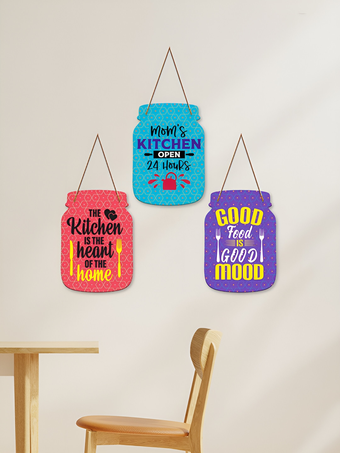 ArtVibes Good Food Quotes Wood Glossy Hanging Hall 3Pcs Wall Hangings-25In