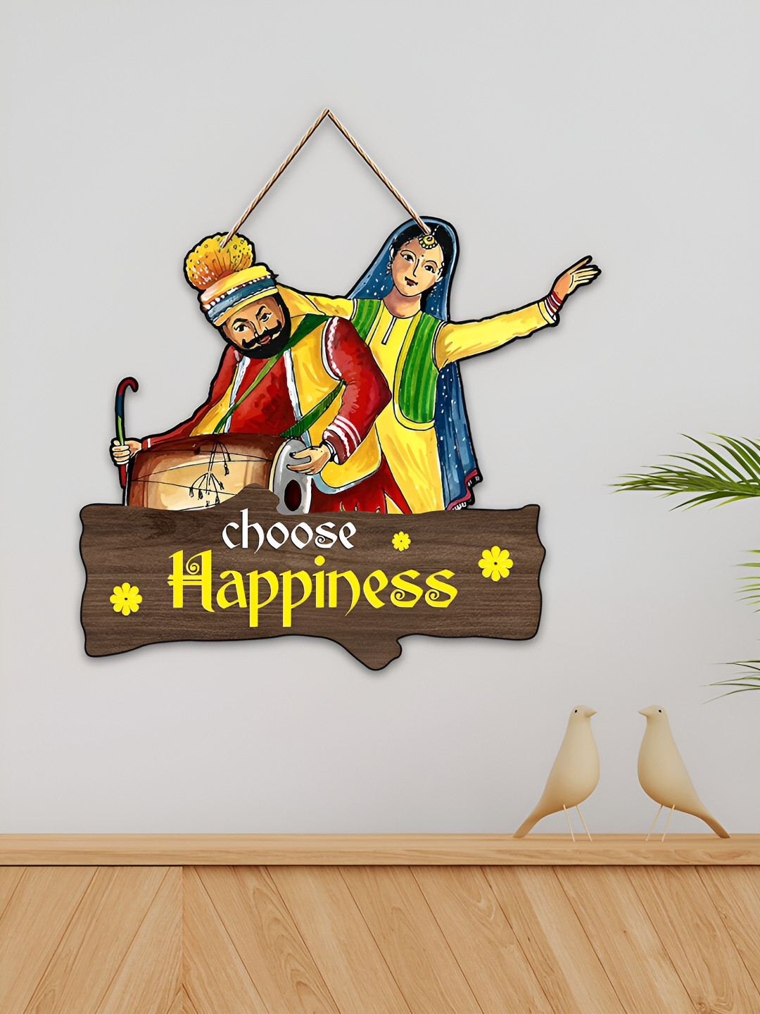 ArtVibes Choose Happiness Wood Ethnic Motifs Matte Hall Wall Hangings-14In