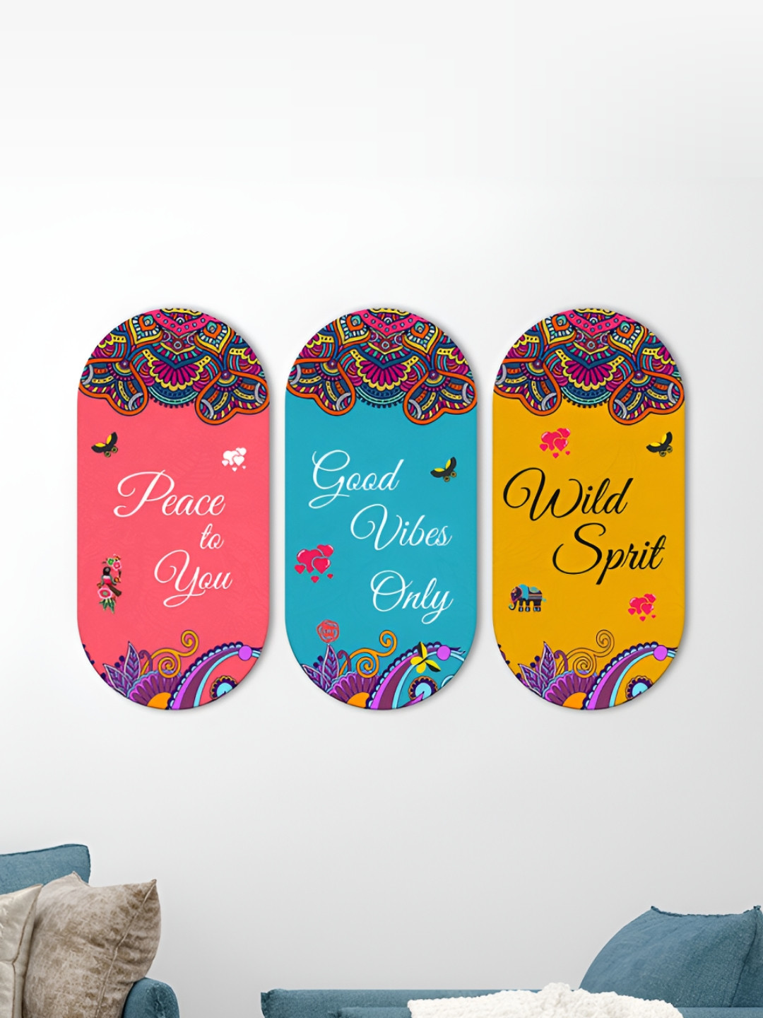 ArtVibes Wild Sprit Quotes Wood Ethnic Motifs Matte Hall 3Pcs Wall Hangings-11.5In