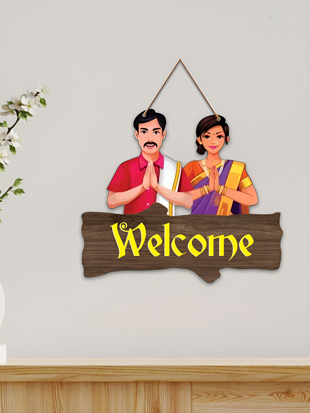 ArtVibes Welcome Wooden Ethnic Motifs Matte Hall Wall Hangings-11In