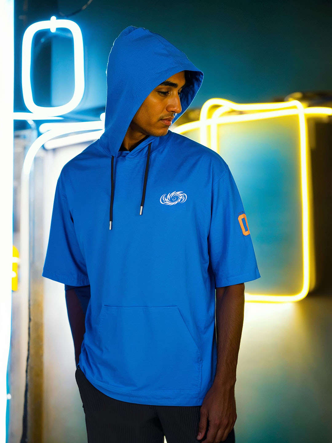 Celio Mumbai Indians Printed Cotton Round Neck Oversized Applique T-shirt