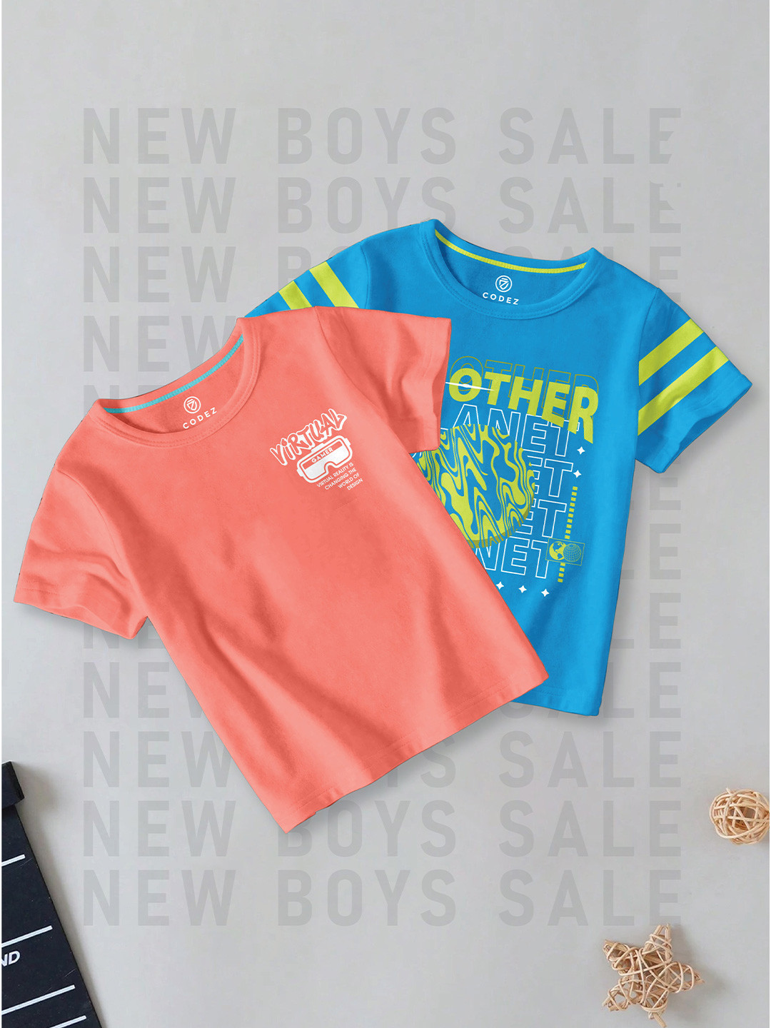 CODEZ Boys Pack Of 2 Graphic Printed Cotton T-shirts