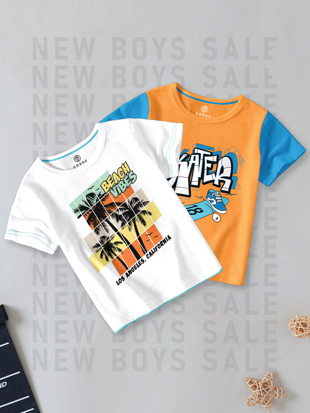 CODEZ Boys 2 Pack Of Graphic Printed Cotton T-shirts