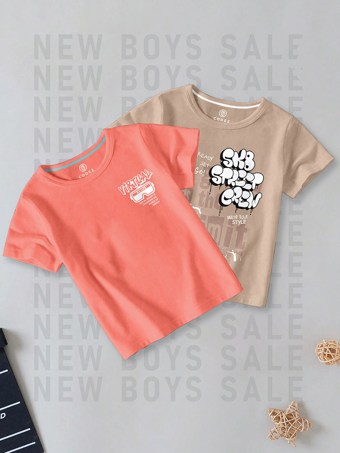 CODEZ Boys Pack Of 2 Typography Printed Cotton T-shirts