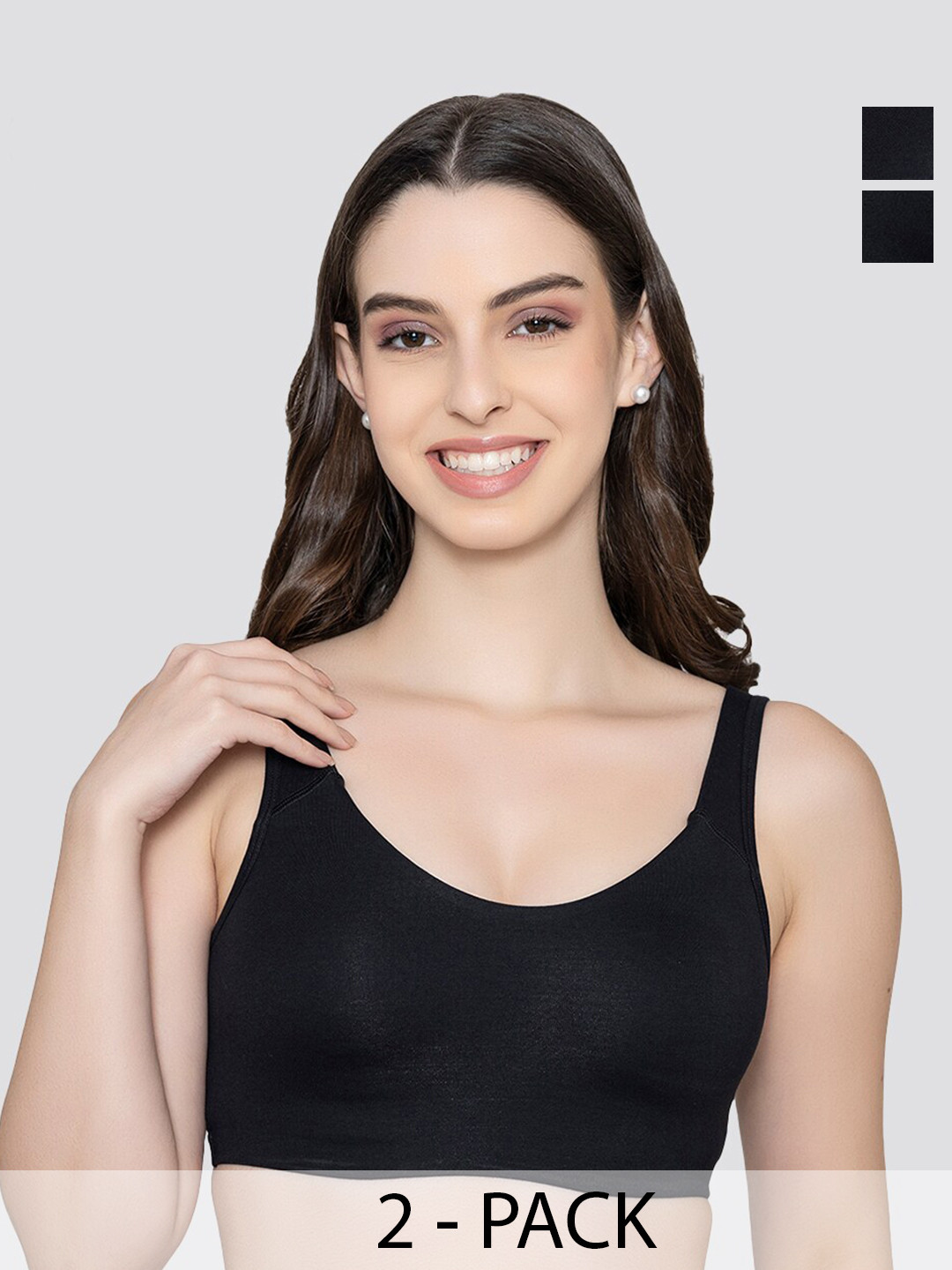 K LINGERIE Pack of 2 Daisey Flexible Fit Medium Impact Sports Bra BLK-BLK