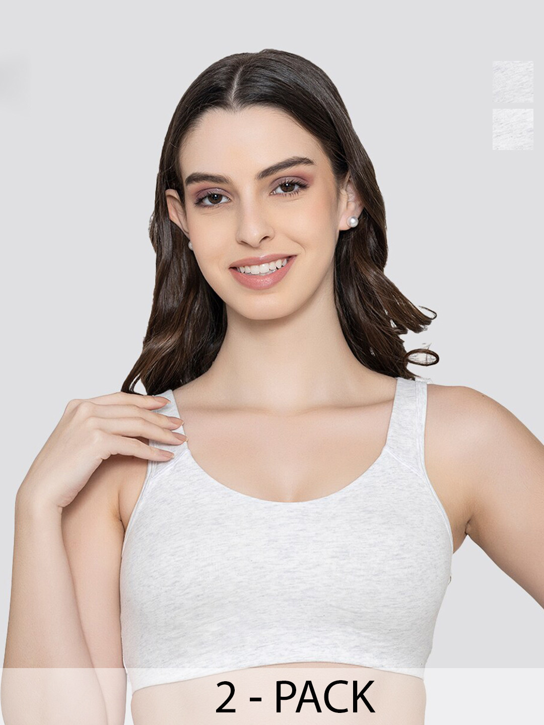 K LINGERIE Pack of 2 Daisey Flexible Fit Medium Impact Sports Bra MWHT-MWHT