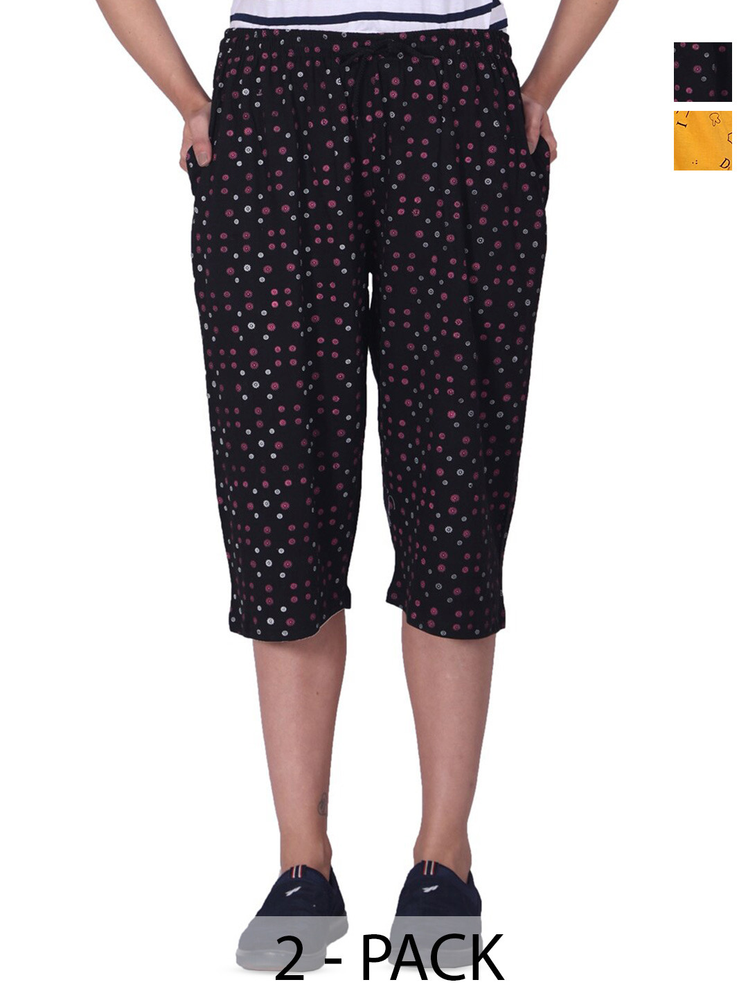 BAESD Pack Of 2 High-Rise Printed Loose Fit Pure Cotton Capris