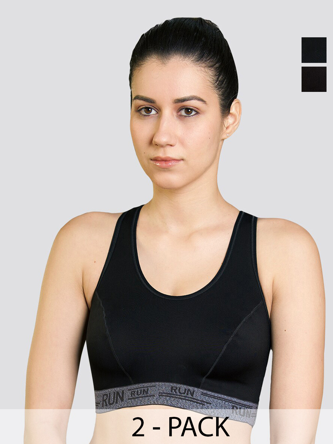 K LINGERIE Pack of 2 Kristen Sports Bra For Workout & Gym Activities BLK-BLK