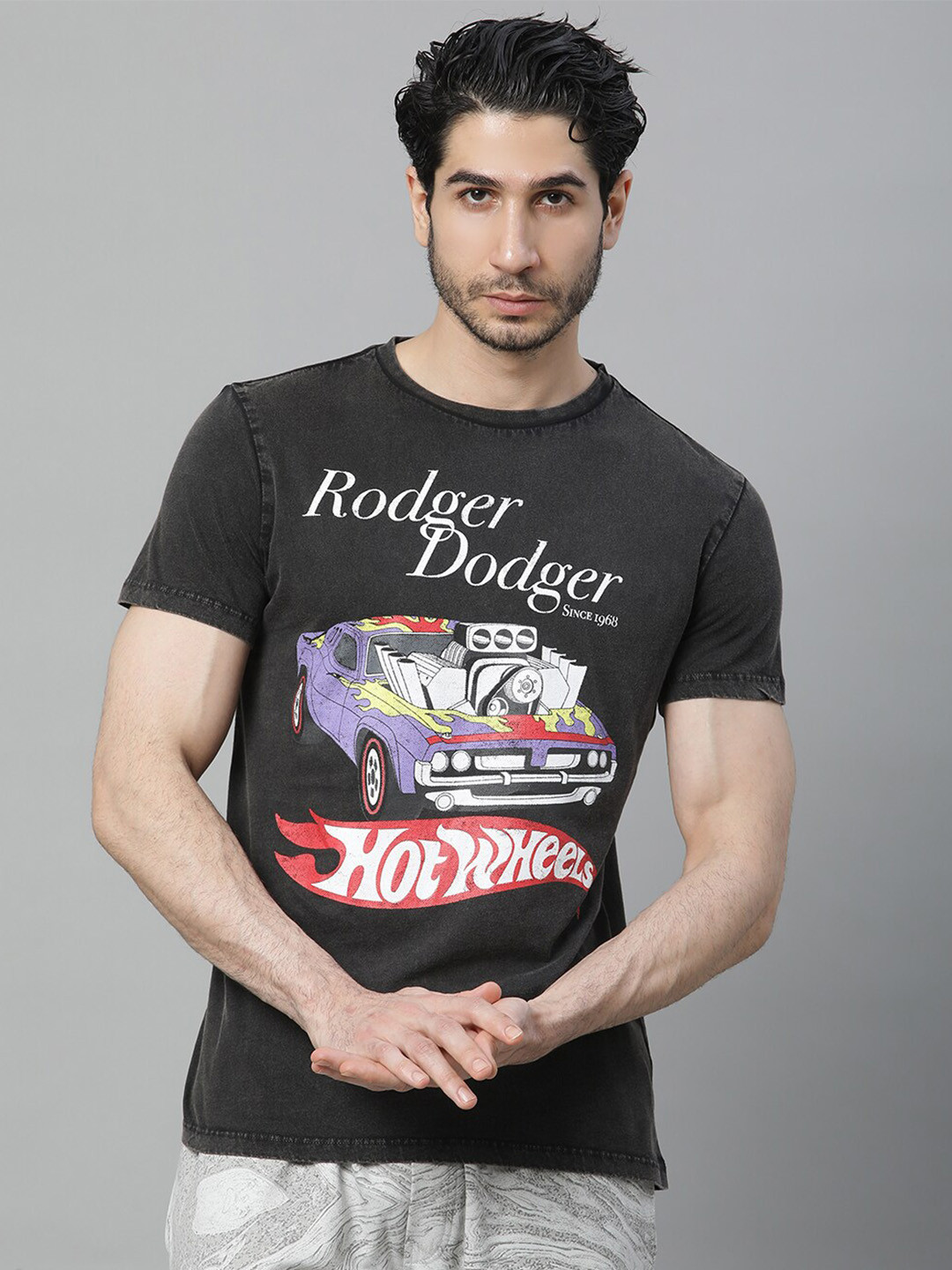 Free Authority Hot Wheels Printed Round Neck Short Sleeves Pure Cotton T-Shirt