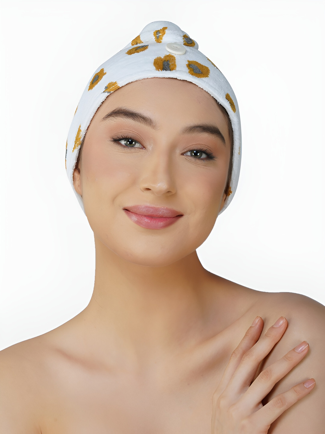 RANGOLI Beige & White Leopard Printed Pure Cotton 500 GSM Hair Wrap Towel