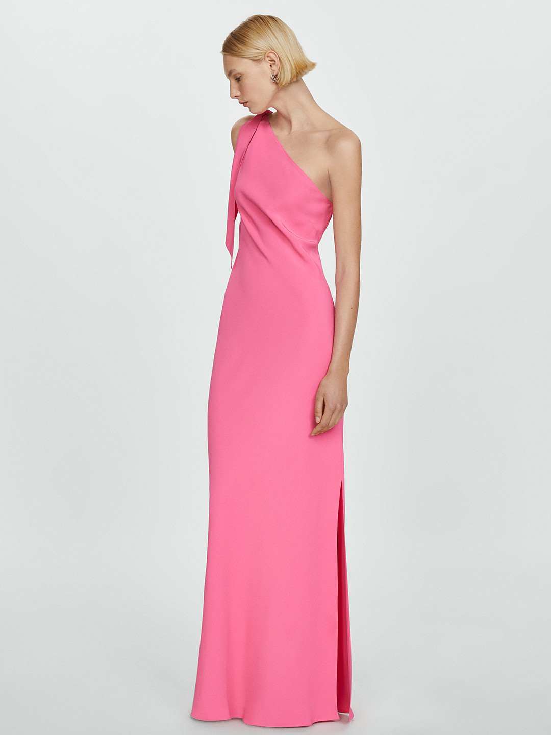 MANGO One Shoulder Side Slit Maxi Dress