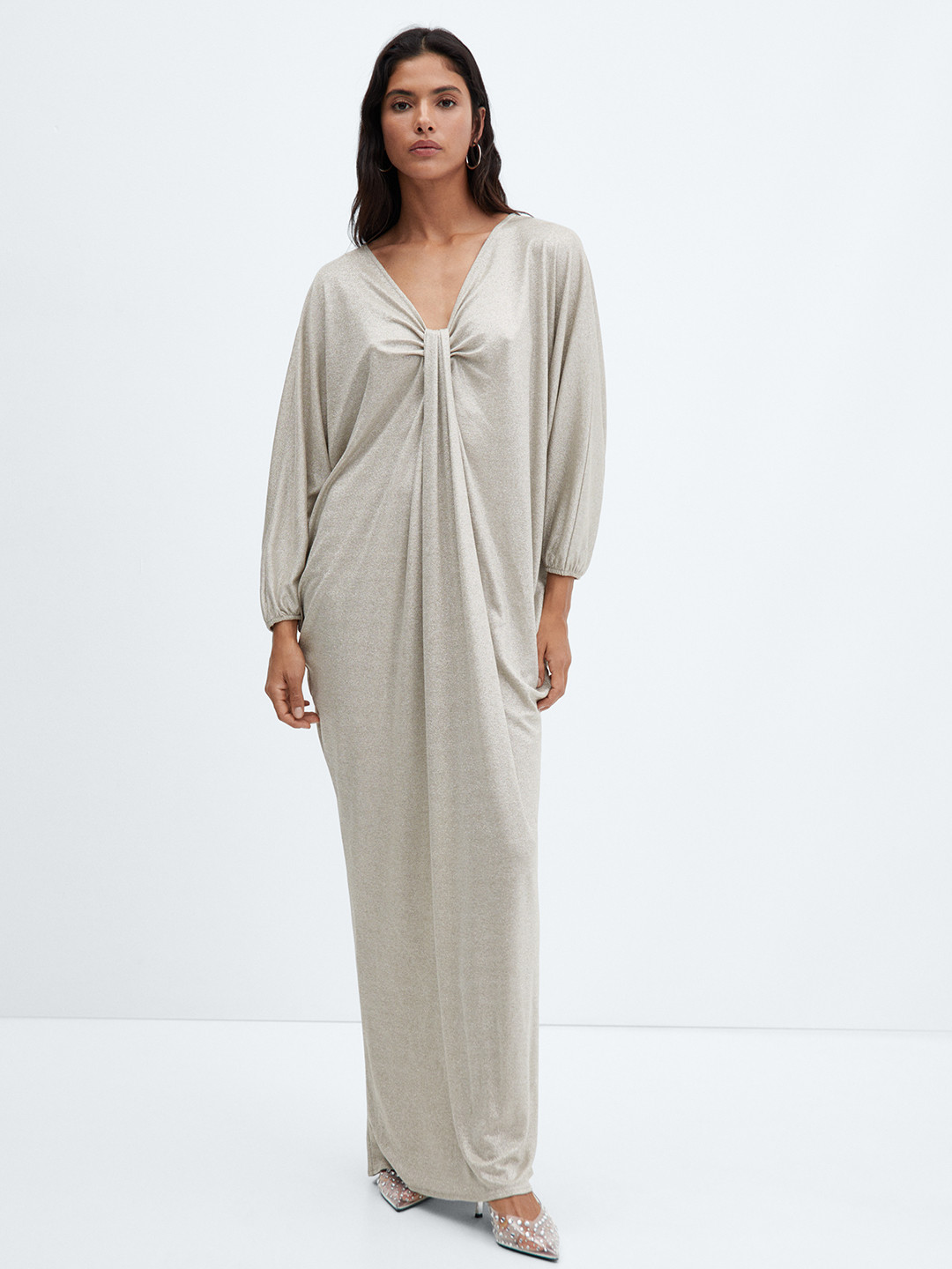 MANGO Puff Sleeve A-Line Maxi Dress
