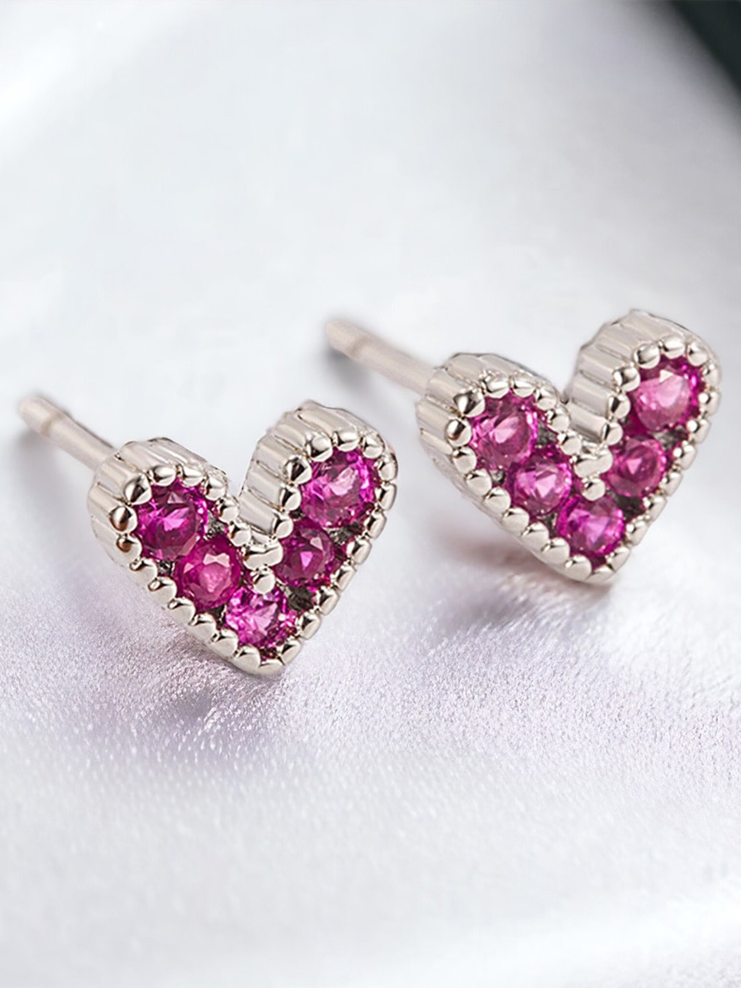 MYKI Silver-Plated Cubic Zirconia Heart Shaped Studs Earrings