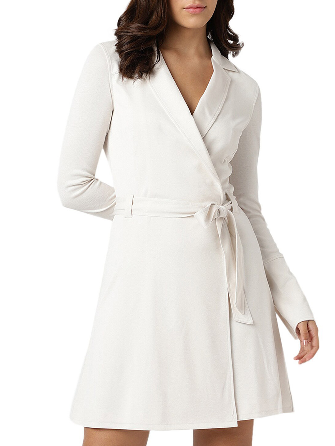 GUESS Cuban Collar Long Sleeves Wrap Up Dress