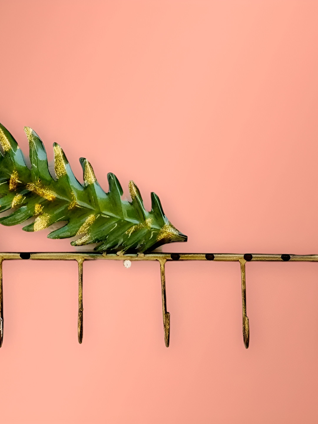 RSN Green & Brown Metal Mor Pankh Key Holder With 5 Hooks