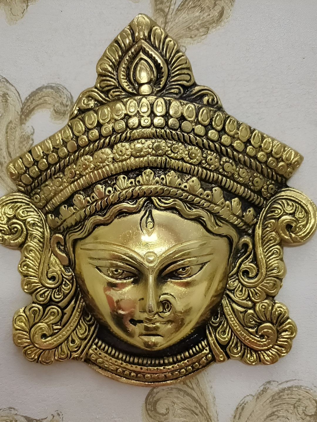RSN Goddess Durga Metal Ethnic Motifs Antique Hanging Hall Spiritual Wall Decor-6.5In