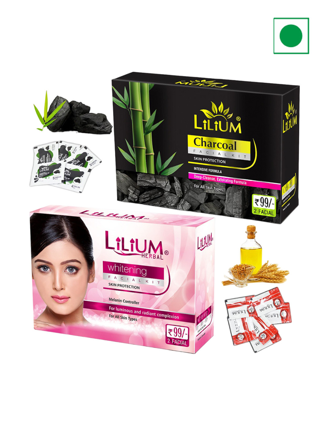 Lilium Charcoal & Whitening Facial Kit For Luminous and Radiant Complexion - 30g Each
