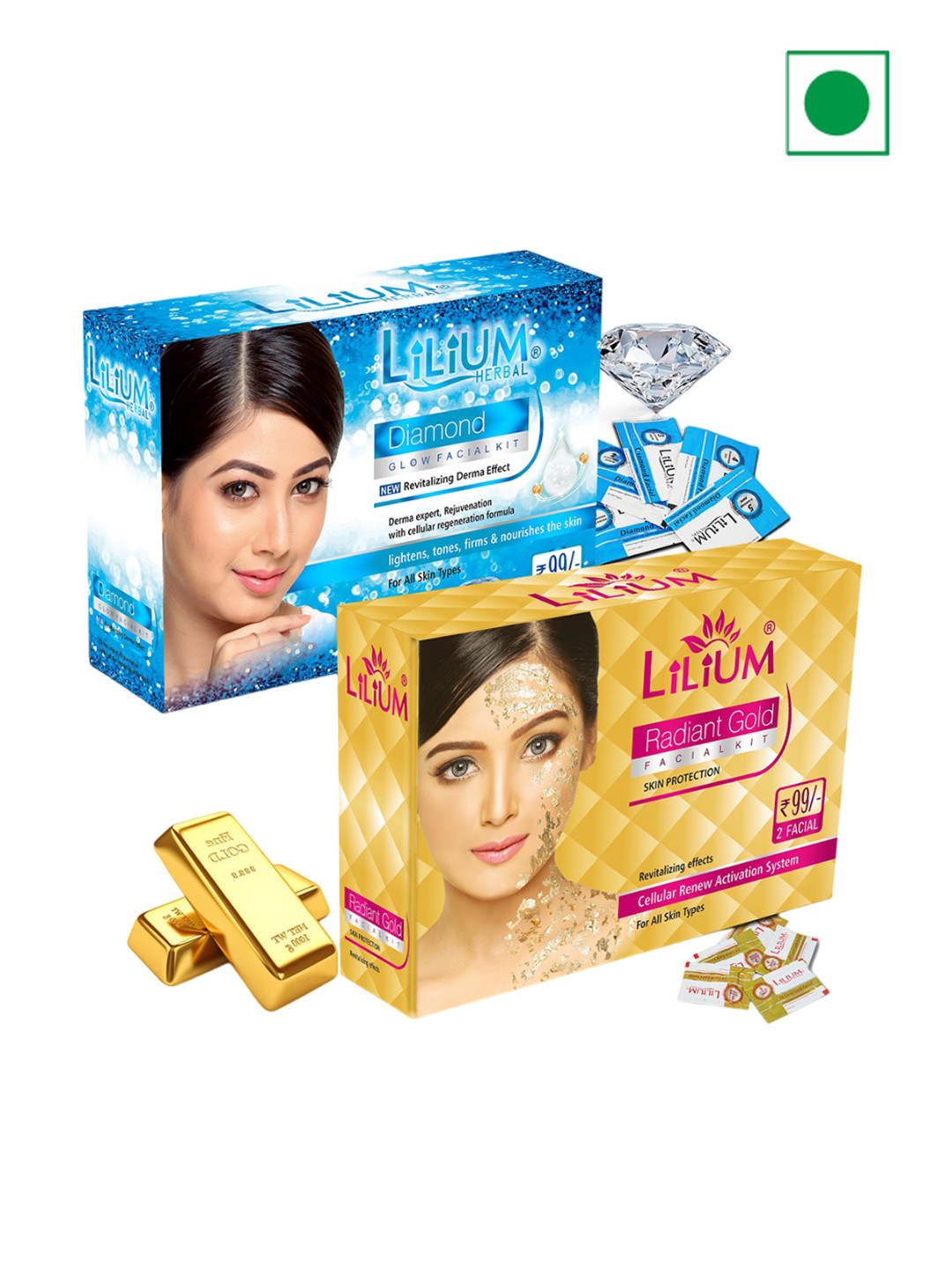 Lilium Diamond & Gold Facial Kit For Nourishes Skin & Rejuvenate - 30g Each