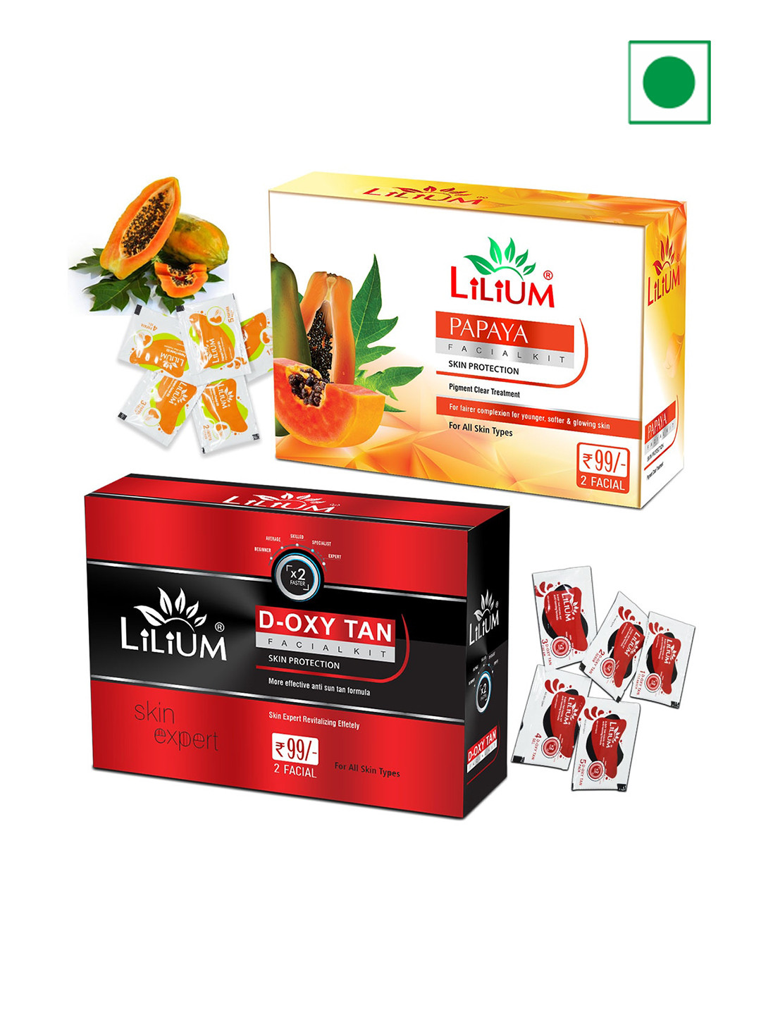 Lilium Papaya & D-Oxy Tan Facial Kit For Effective Anti Sun Tan - 60g Each