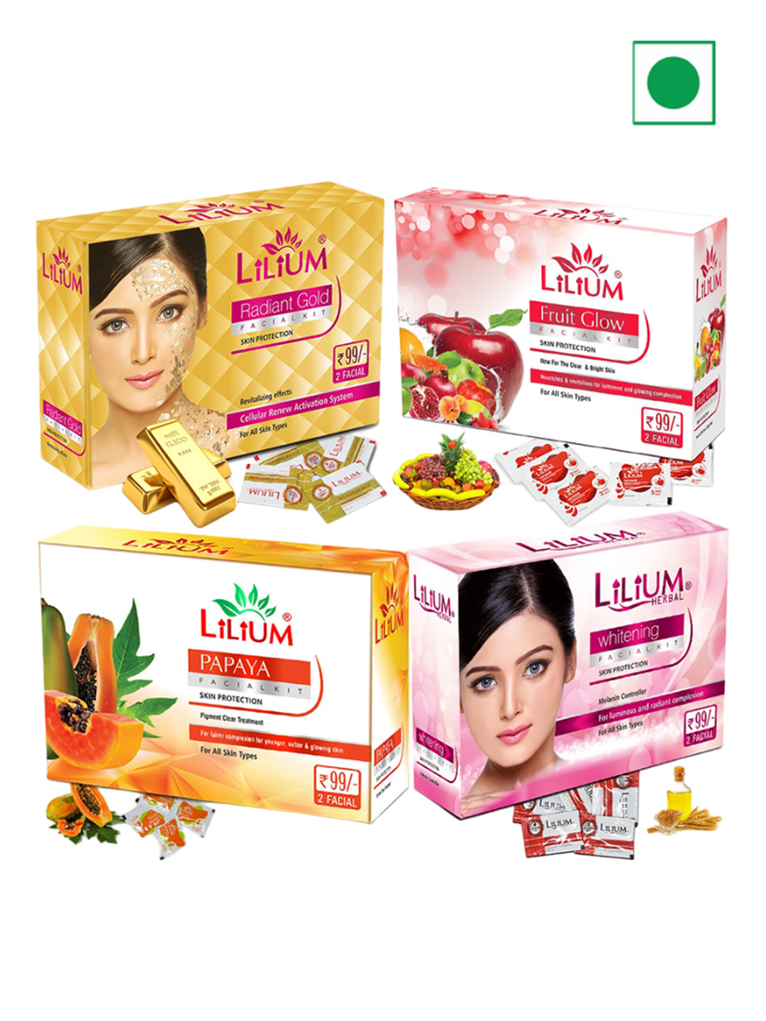 Lilium Gold, Fruit, Whitening & Papaya Facial Kit - 60g Each