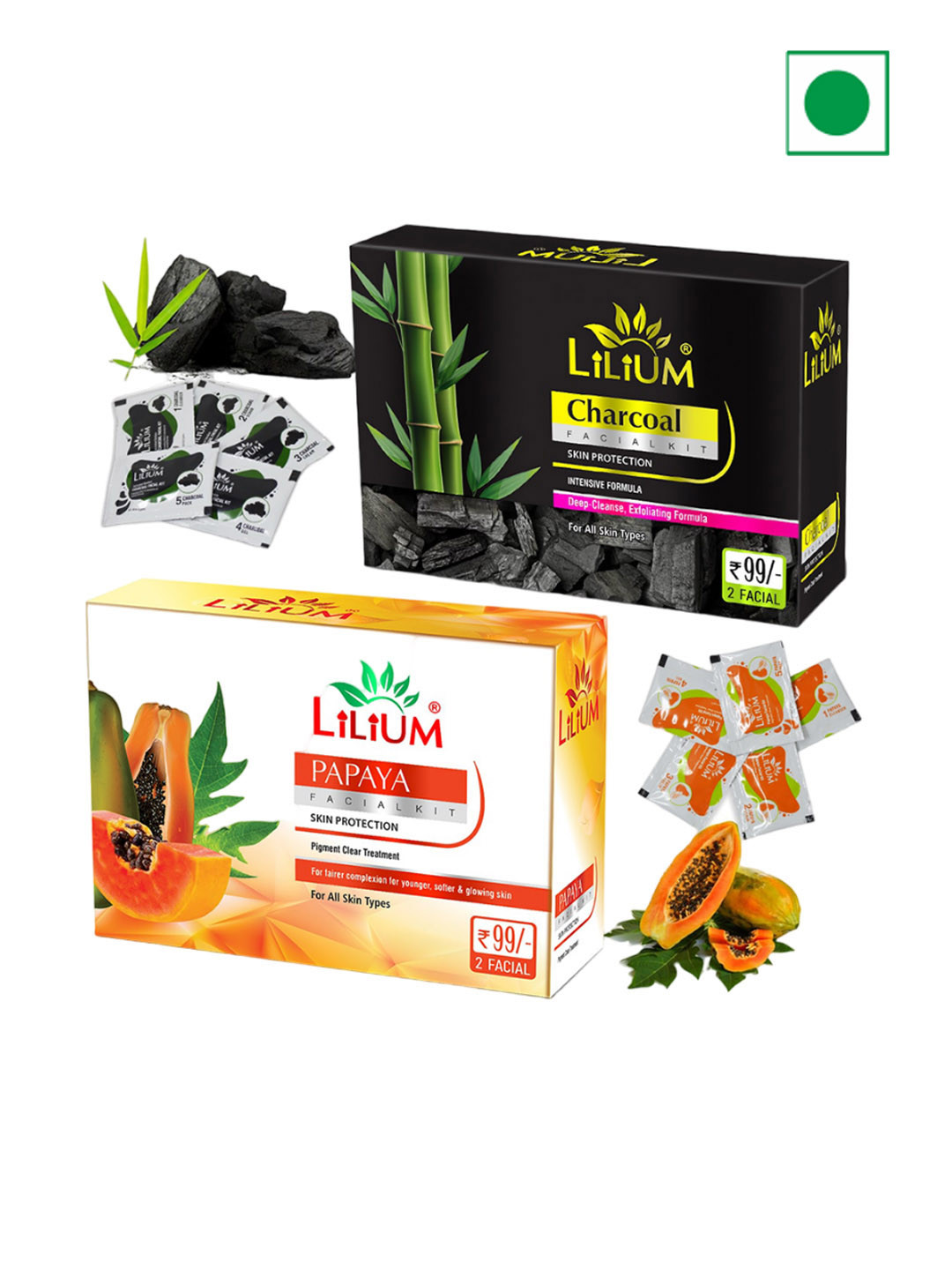 Lilium Charcoal & Papaya Facial Kit For Deep Cleanse & Pigment Clear Treatment - 60g Each