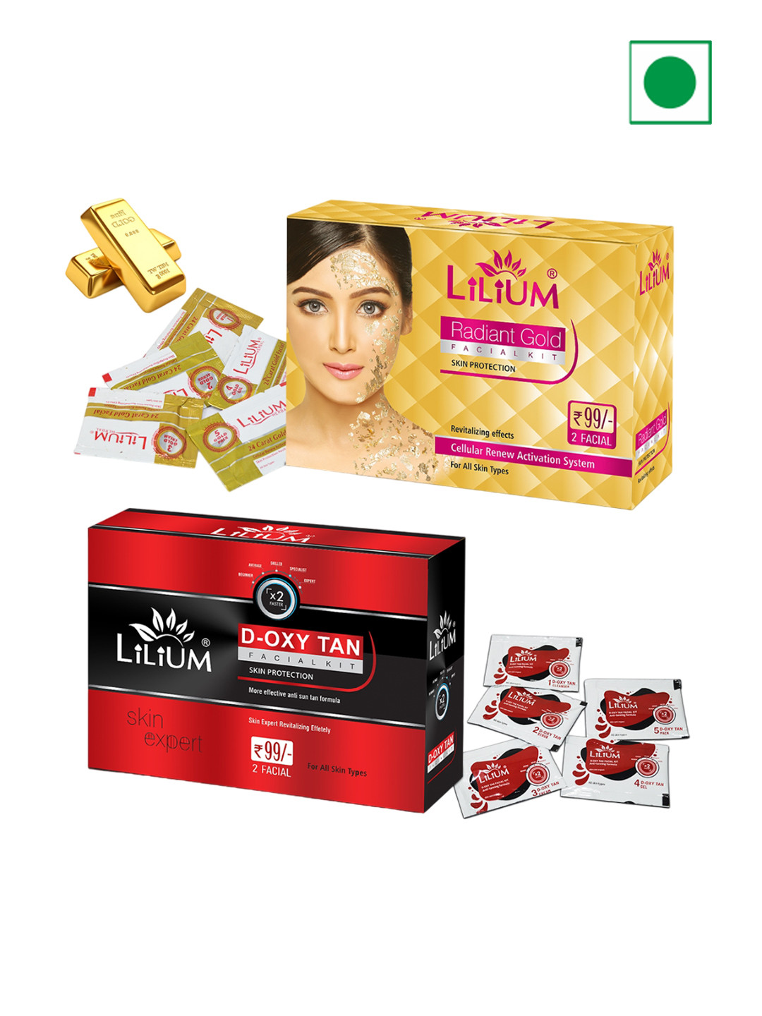 Lilium D-Oxy Tan & Gold Facial Kit For Cellular Renew Activation System - 60g Each