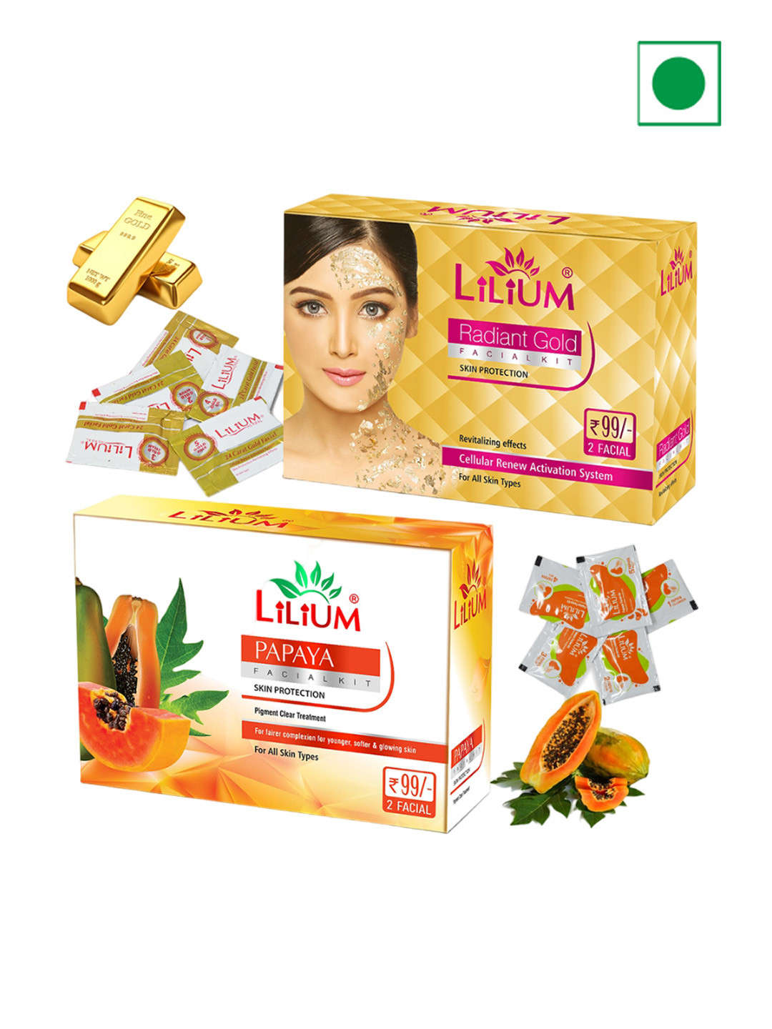Lilium Gold & Papaya Facial Kit For Cellular Renew Activation System - 60g Each