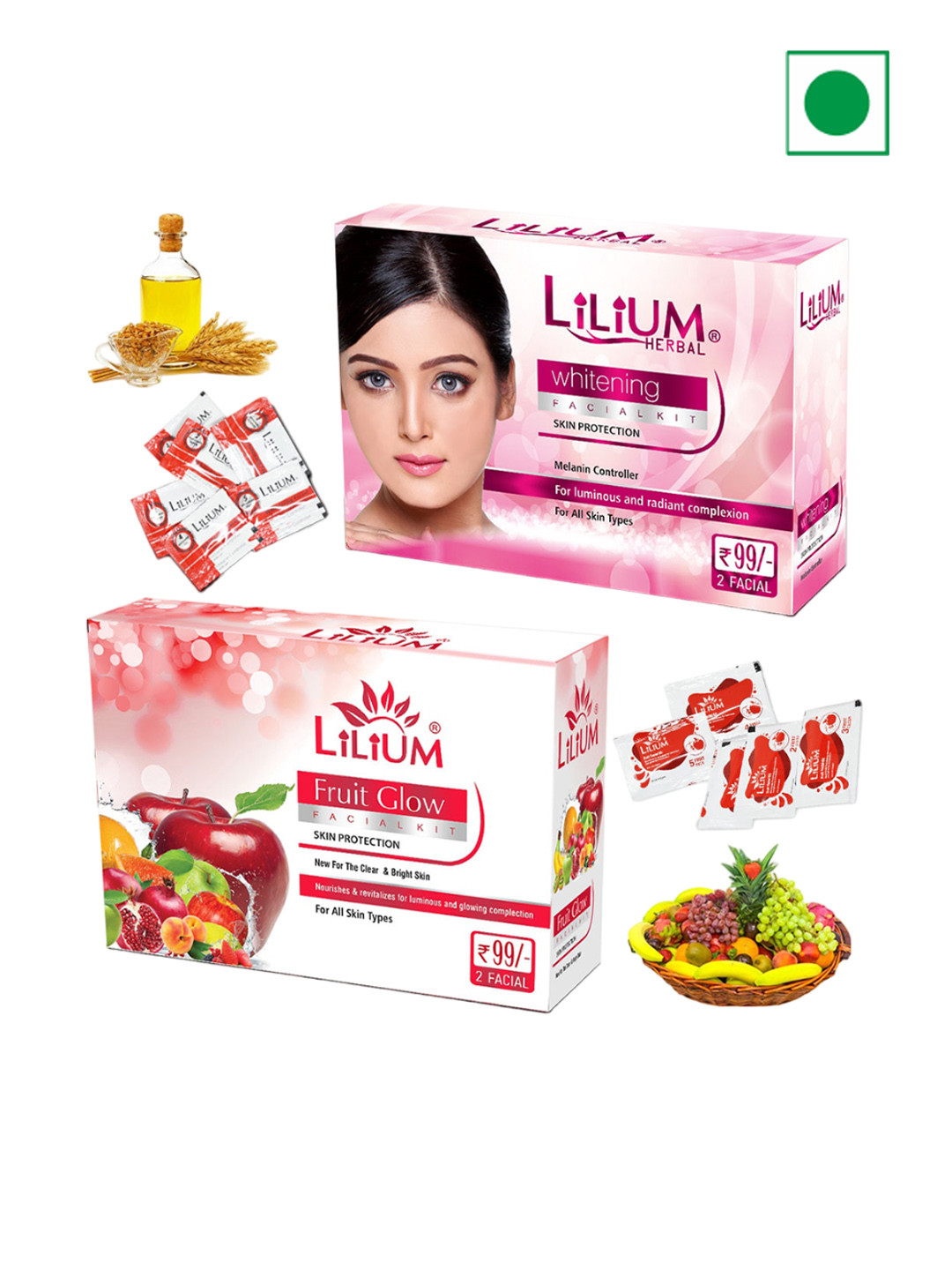 Lilium Whitening & Fruit Facial Kit For Luminous a& Radiant Complexion - 60g Each