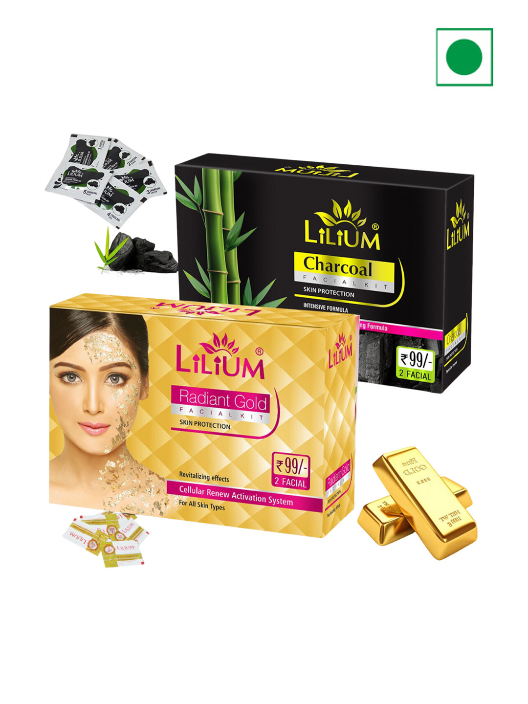 Lilium Charcoal & Gold Facial Kit For Exfoliating and Cellular Renew - 60g Each
