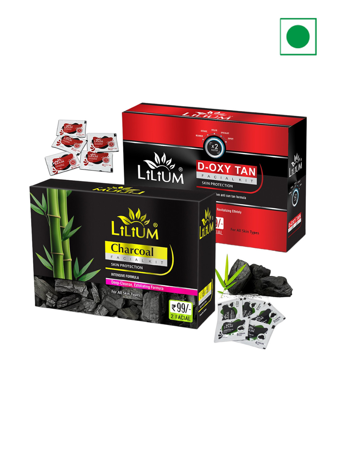 Lilium Charcoal & D-Oxy Tan Facial Kit For Anti Sun Tan & Skin Revitalizing - 60g Each