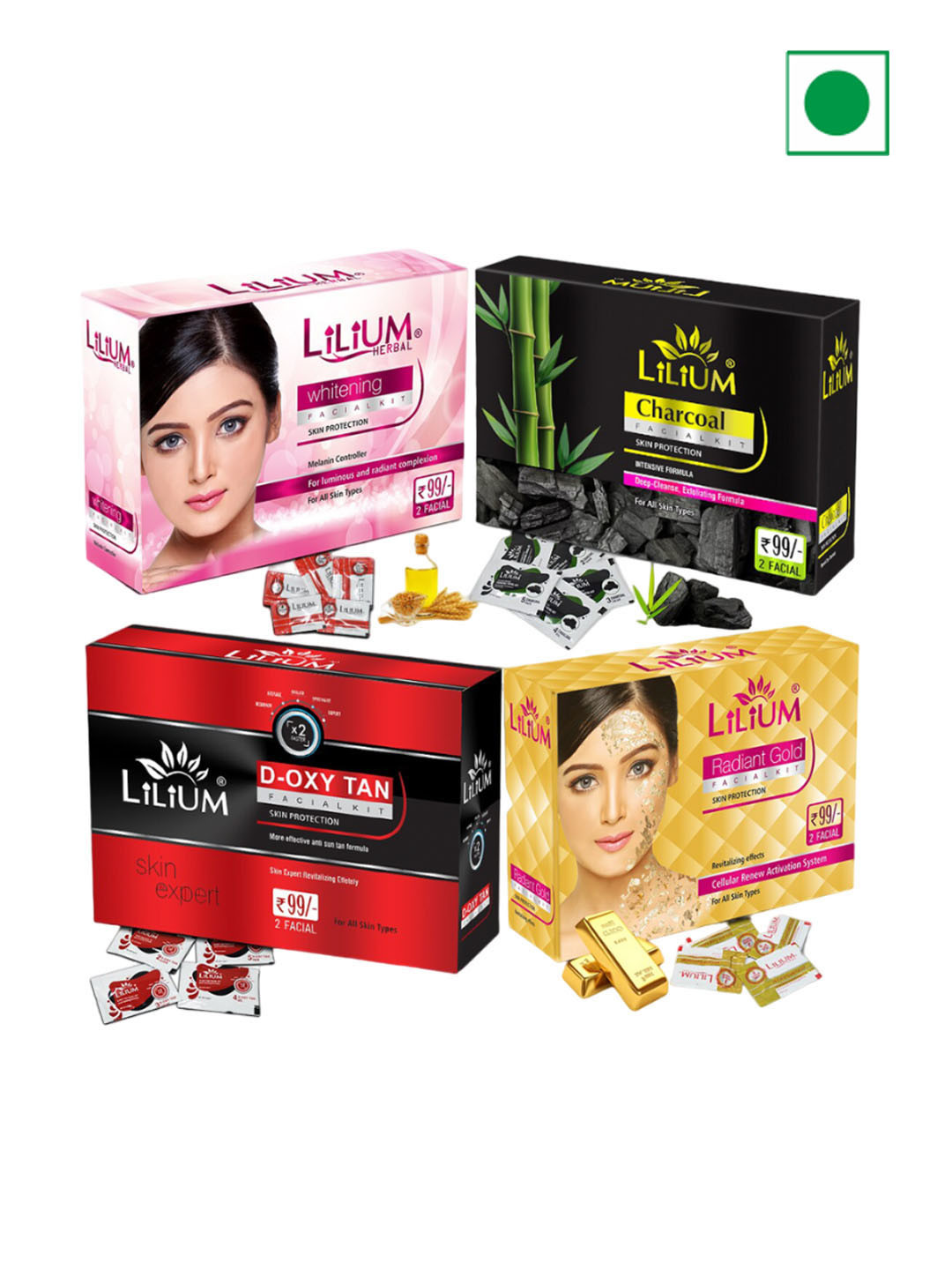 Lilium Charcoal-Whitening-Gold & D-Oxy Tan Facial Kit - 60g Each