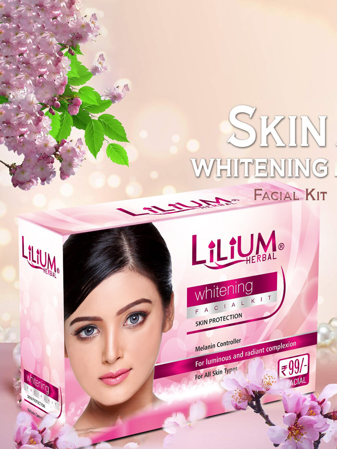 Lilium Whitening Facial Kit For Luminous & Radiant Complexation -60g With 5-In-1 Massager