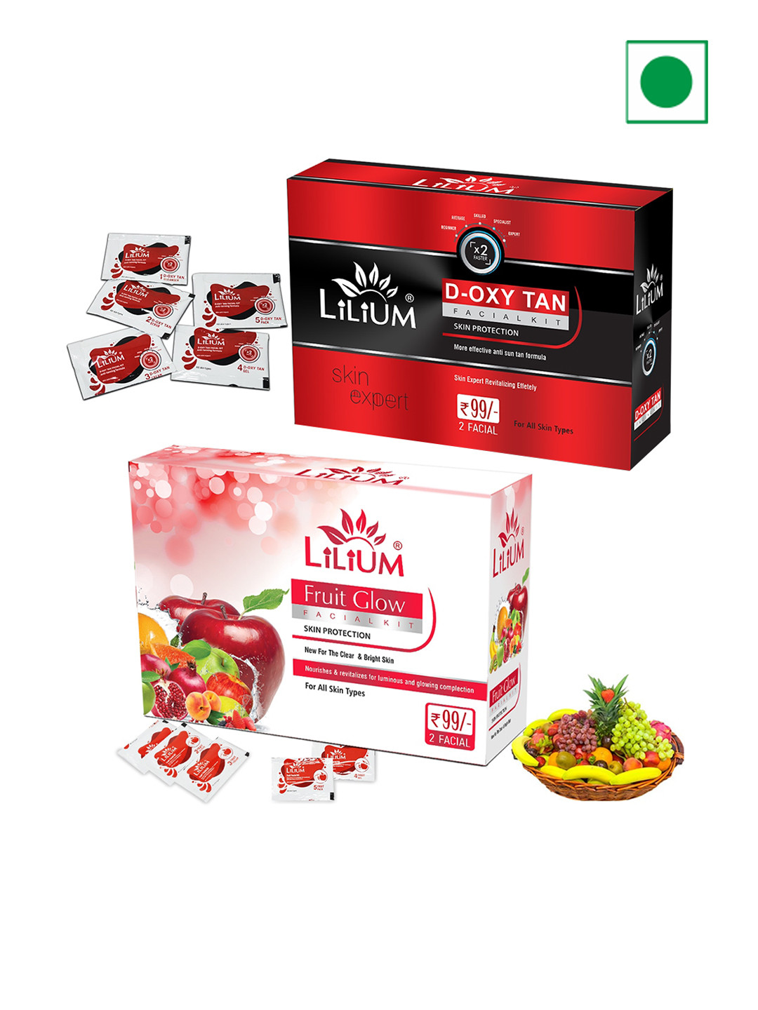 Fruit & D-Oxy Tan Facial Kit For Revitalize Luminous & Effective Anti Sun Tan - 60g Each