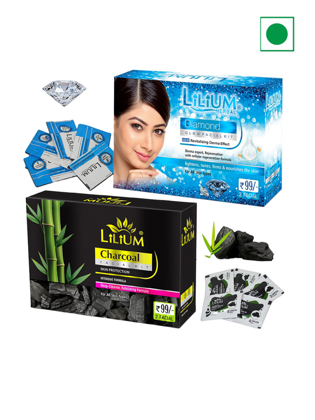 Lilium Diamond & Charcoal Facial Kit For Nourishes Skin & Exfoliating - 60g Each