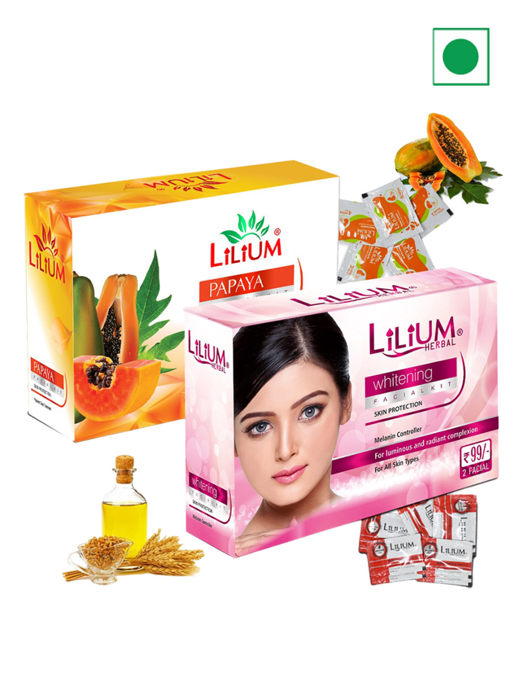 Lilium Papaya & Whitening Facial Kit For Luminous & Radiant Complexion - 60g Each