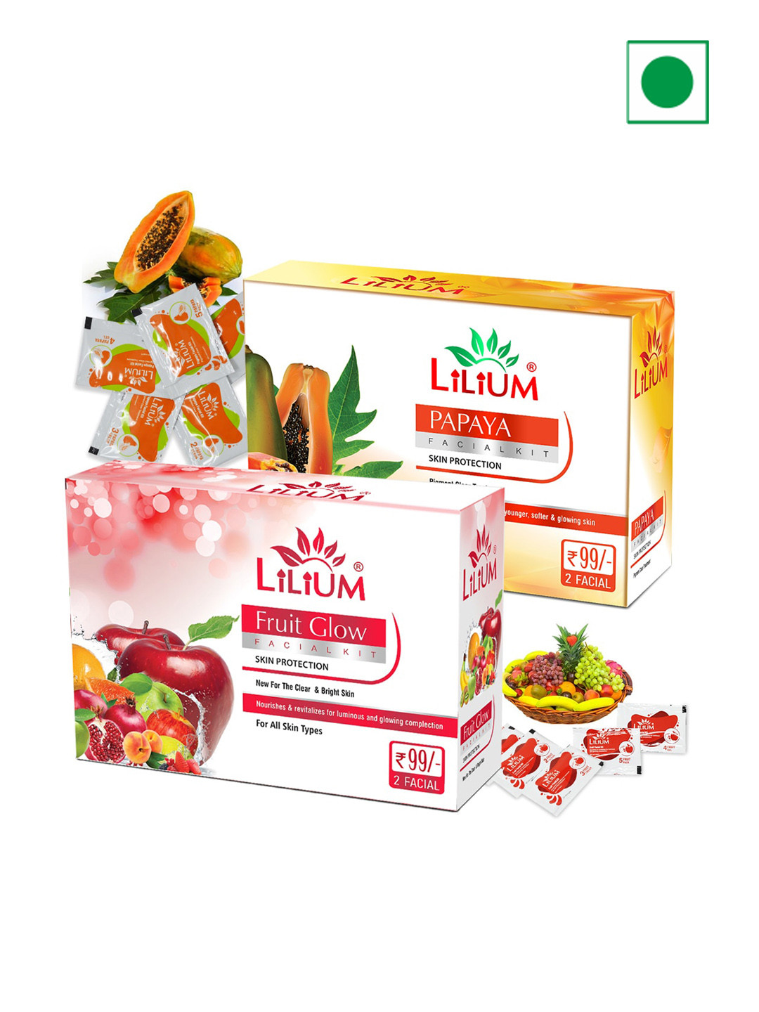 Lilium Papaya & Fruit Glow Facial Kit For Nourishes & Revitalizer - 60g Each