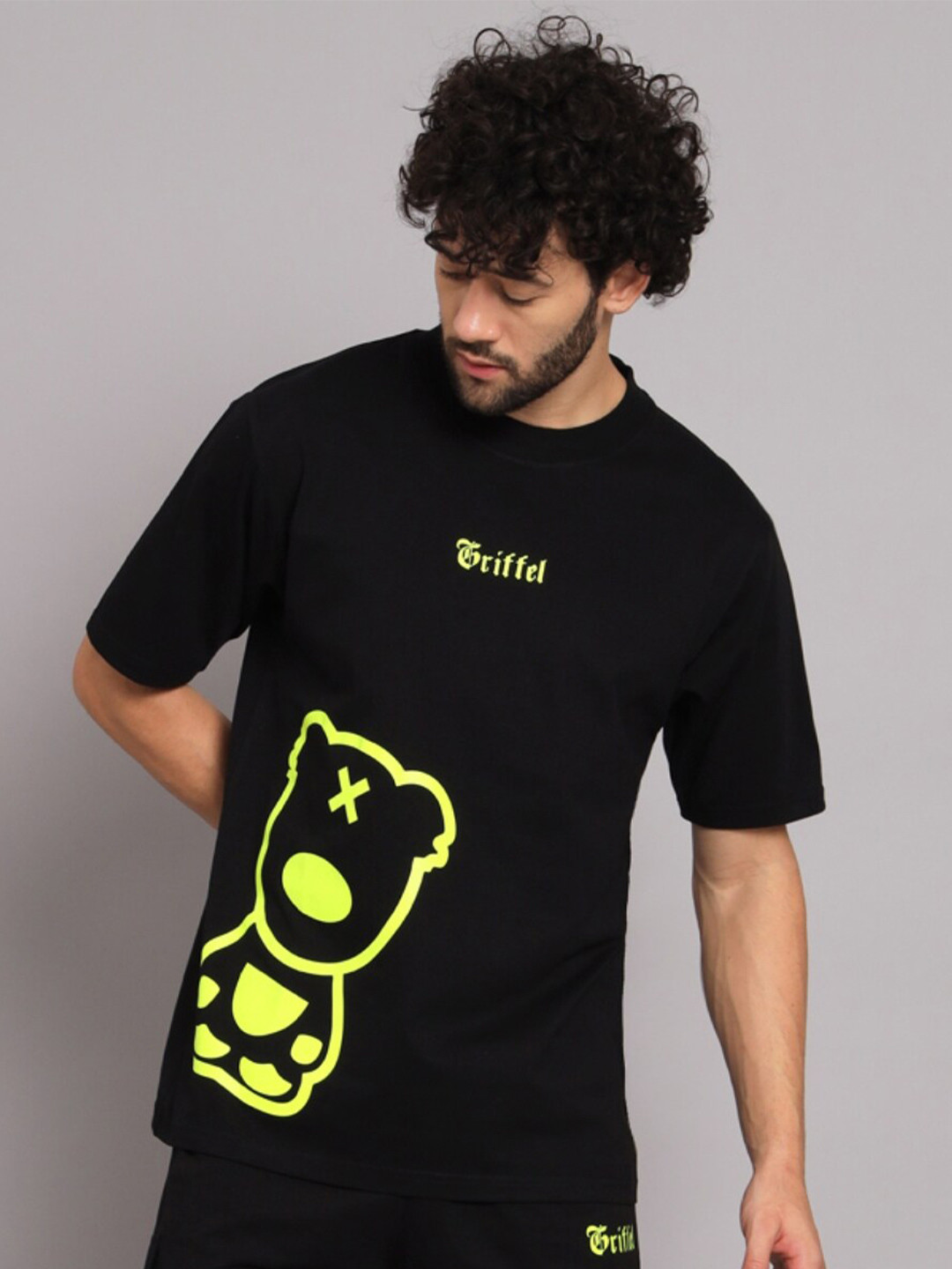 GRIFFEL Typography Printed Round Neck Oversized Cotton T-shirt