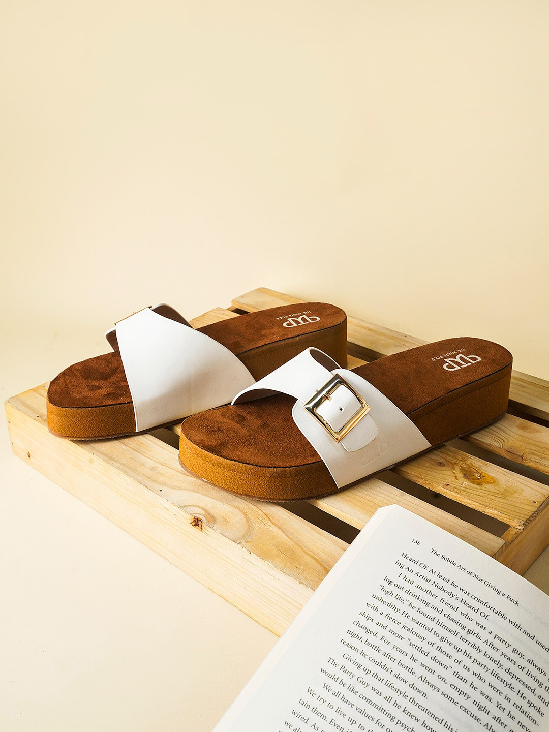 THE WHITE POLE Open Toe Flats with Buckles