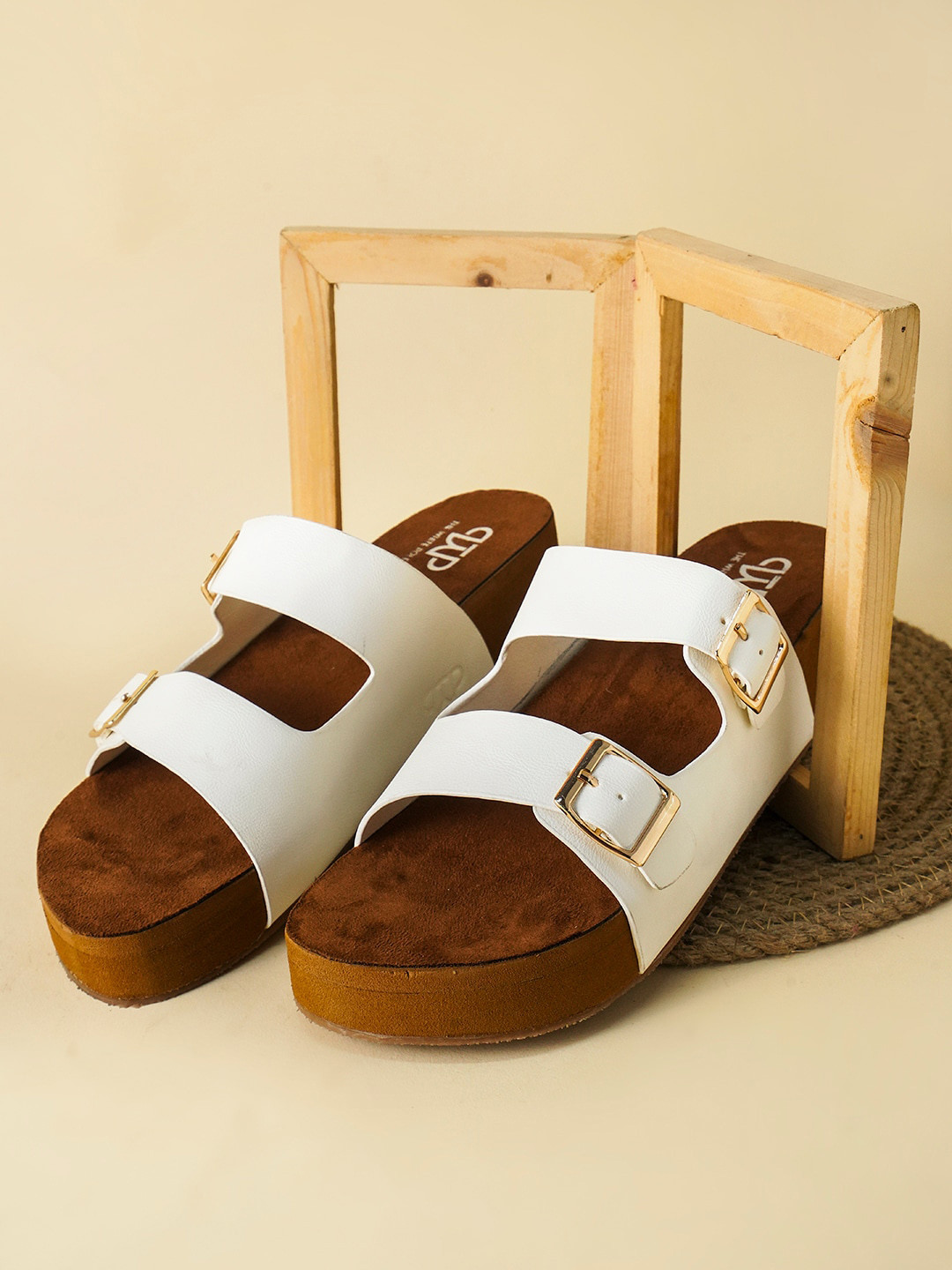 THE WHITE POLE Buckle Detail Open Toe Flats