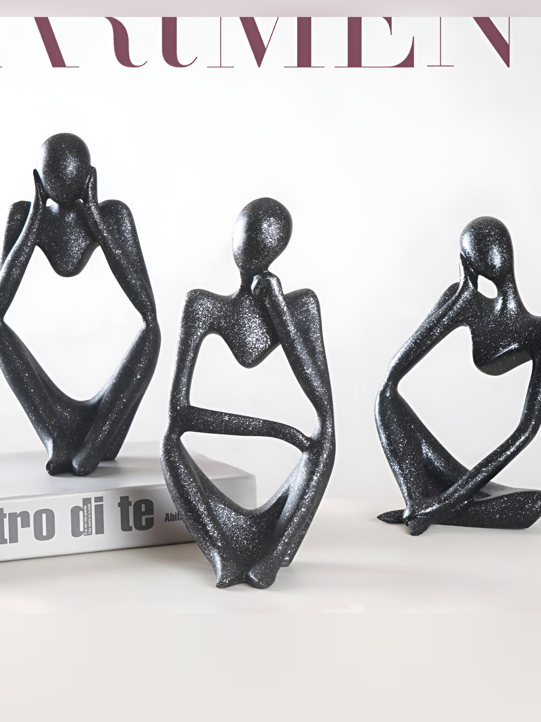 THE ARTMENT Abstract Thought Thinker Accents Black Polyresin Matte Living Room Set of 3 Medium Showpieces - 9 Inches