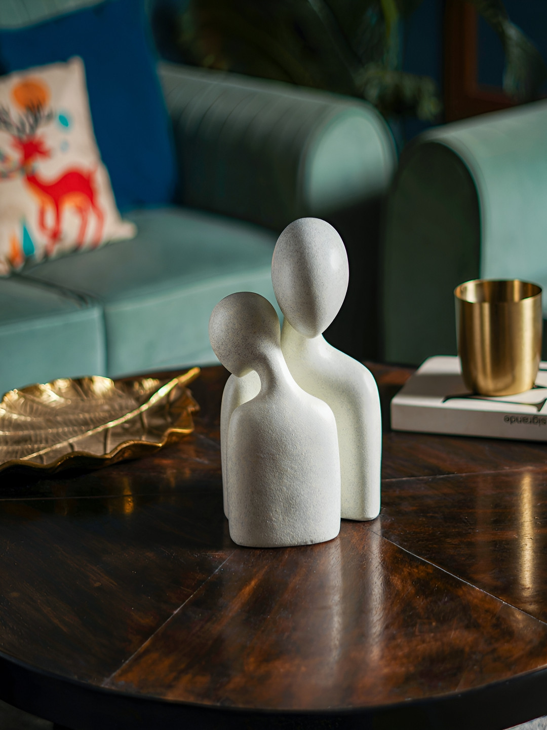 THE ARTMENT Soulmates White Polyresin Matte Living Room Set of 2 Medium Showpieces - 12.2 Inches