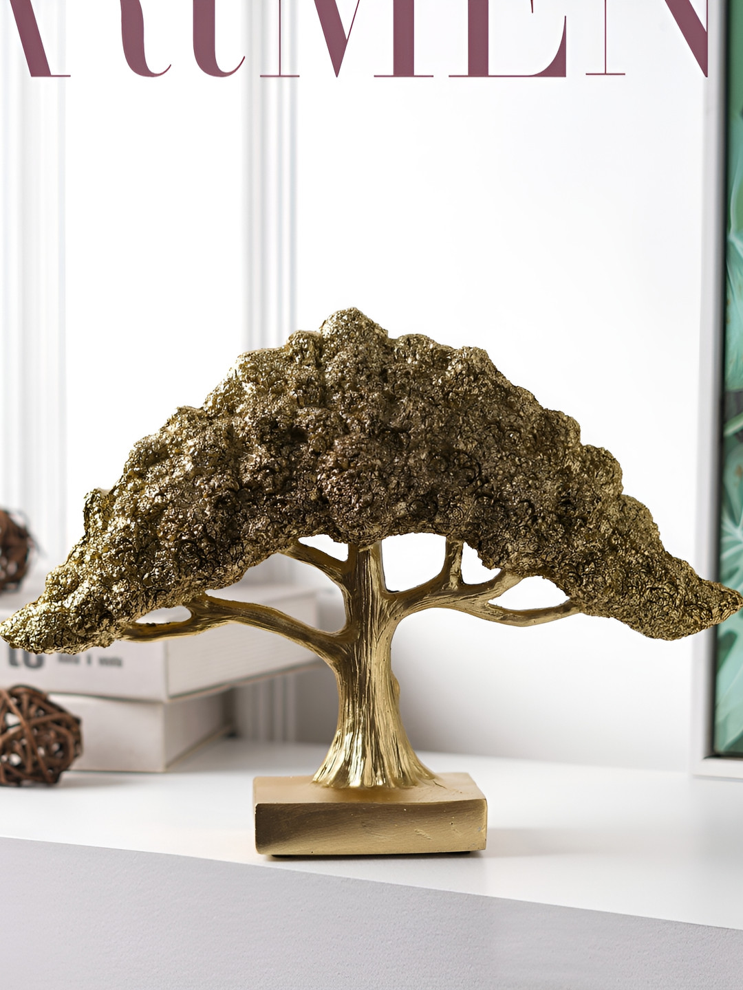 THE ARTMENT Feng Shui Bonsai Brown Polyresin Natural Living Room Medium Showpiece - 9 Inches