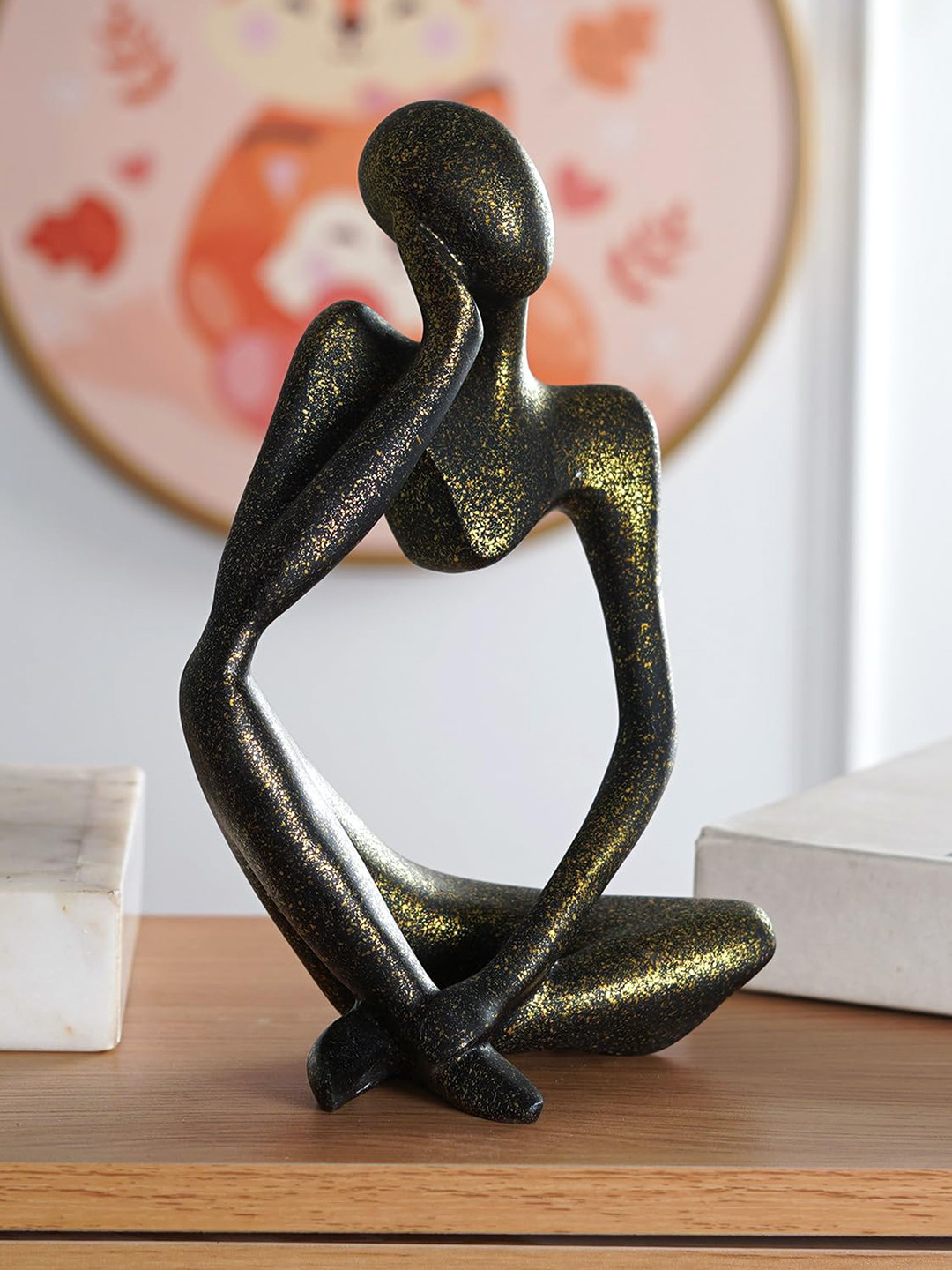 THE ARTMENT Thought Thinker Accents Gold Polyresin Matte Home Office Medium Showpiece - 9.4 Inches